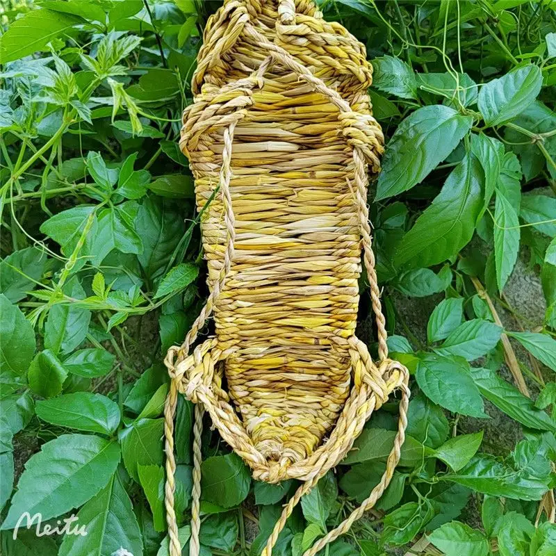 Pure handmade straw shoes boys and girls summer traditional with natural rattan grass woven sandals retro casual slippers