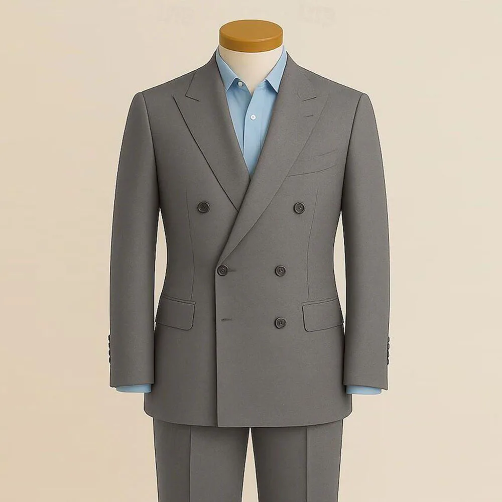 

2025 Fashion Men Suits High Quality Double Breasted 2 Pieces Jacket Pant Peak Lapel Formal Occasion Male Clothing Stylish
