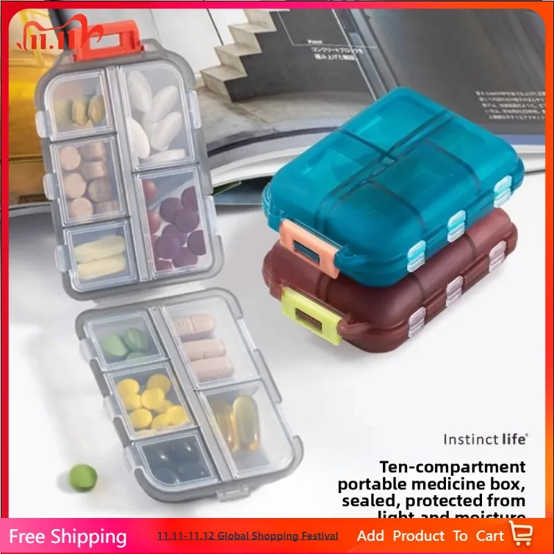 

10 Compartments Travel Pill Organizer Pocket Portable Pill Storage Box Case Daily Pill Container or Purse Fish Oil Medicine