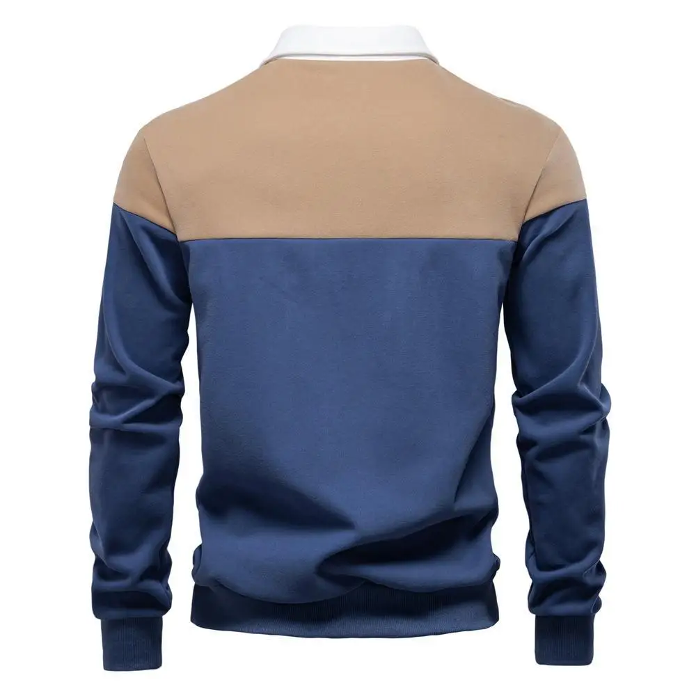 Long Sleeve Color Blocking Polo Collar Hoodie For Men Personalized Customization LOGO Large Size High Quality Casual Collar Top
