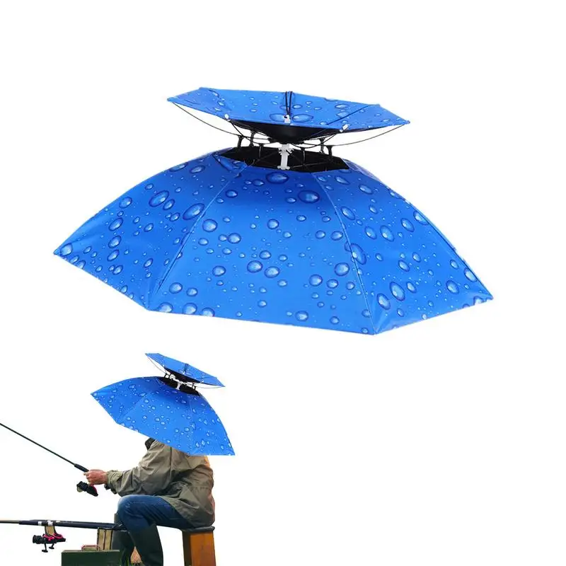 80cm Head-Mounted Foldable Umbrella Double-layer Windproof Anti-UV Fishing Umbrella Outdoor Camping Cycling Sunshade Hat