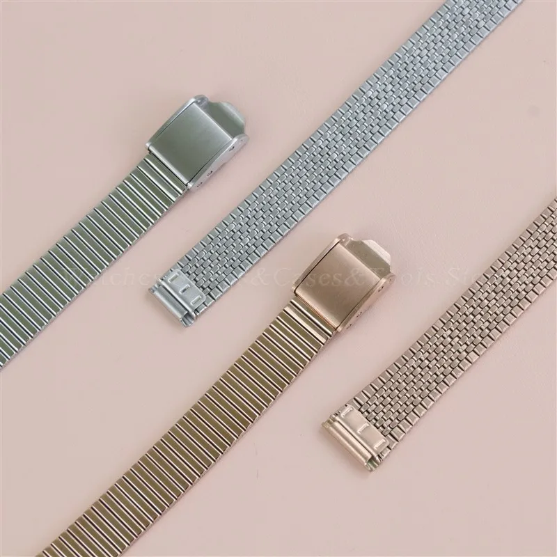 Stainless Steel Metal Watch Strap Watchband 10mm 12mm 14mm 16mm For Women Men Universal Replacement Bracelet With Safety Buckle