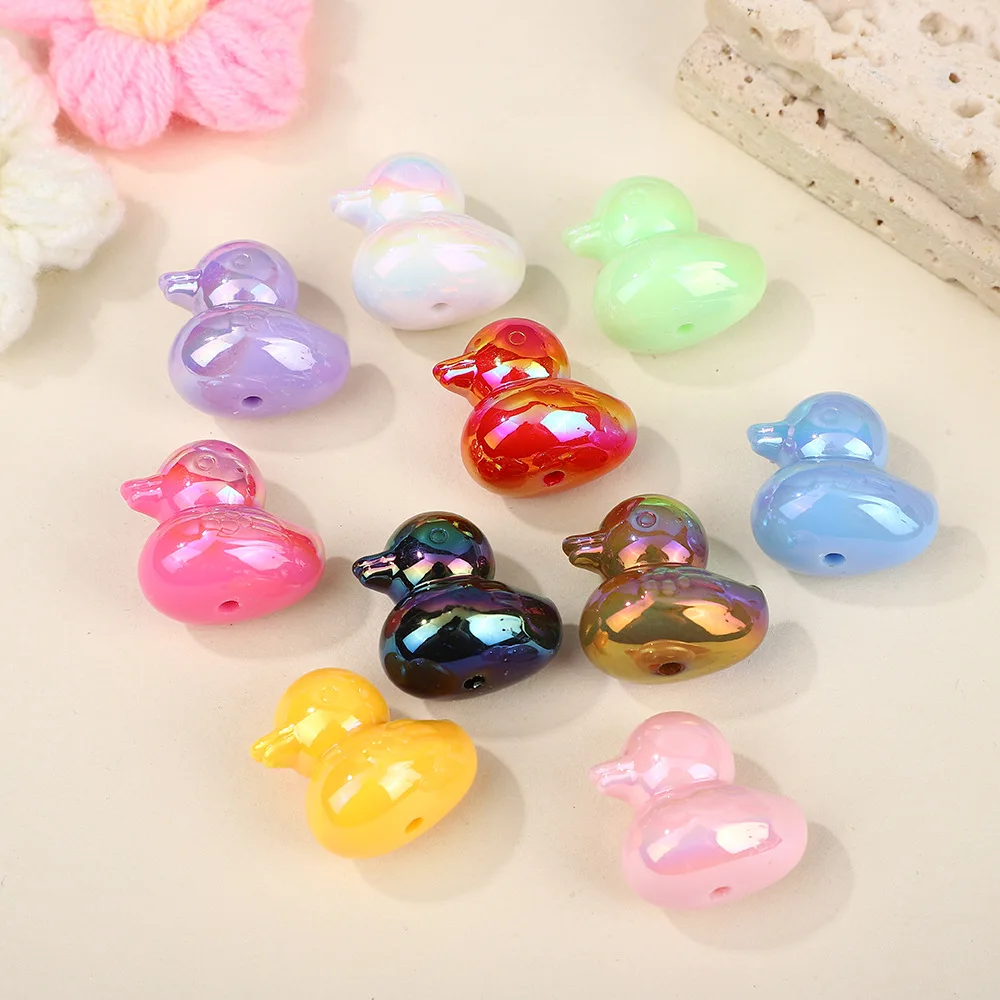 Colorful AB Acrylic Duck Beads, Cute 3D Little Duck Spacer Beads, Loose Beads for DIY Jewelry Making Bracelet Necklace Keychain.