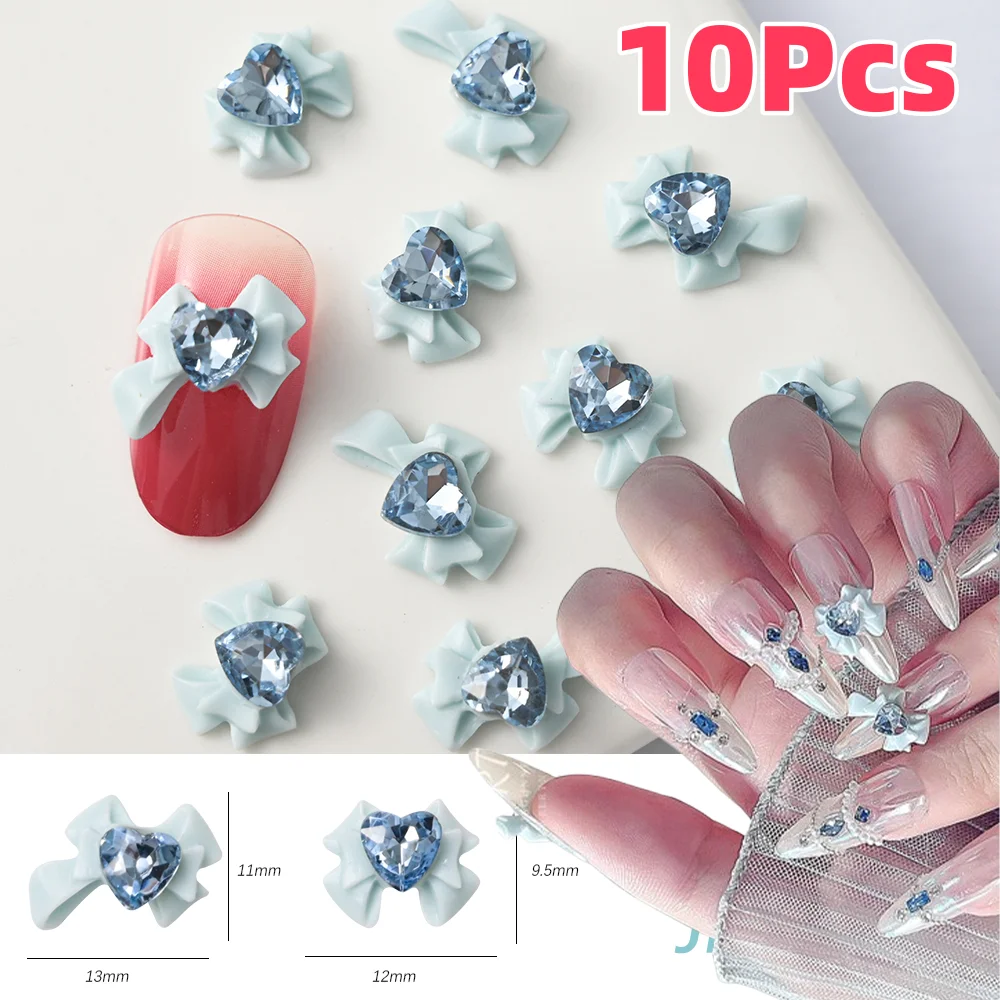 

10Pcs 3D Heart Bowknot Nail Charms Kawaii Resin Ribbon/Bow Nail Art Rhinestone Decoration DIY Japanese Manicure Accesories Y2K #