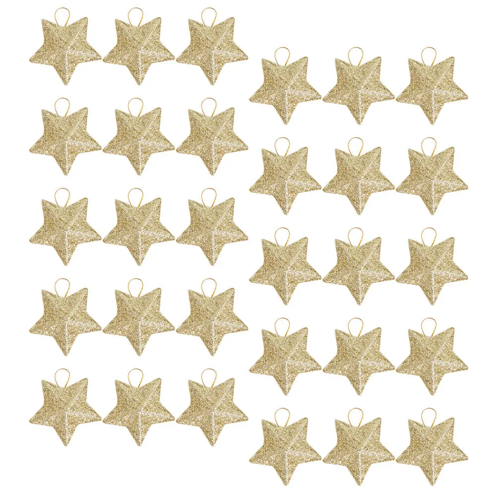 

30pcs Golden 5- Pendants Christmas Glitter Hanging Ornament For Xmas Tree Decor Party Home Supplies Backdrop Photo