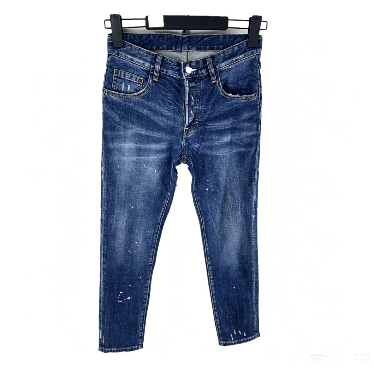 

6053 Four Seasons New Men's Wear Washed Grinding Patch Paint Three-dimensional Cutting Feet Blue Jeans for Men