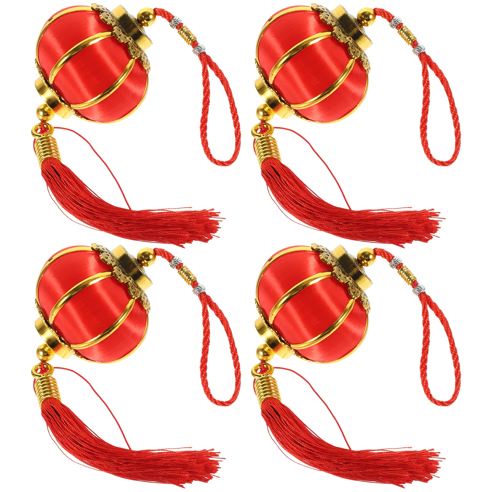 

4Pcs Red Silk Lanterns Gold Lined New Year Hanging Ornaments Chinese Decorative Mini Lanterns Spring Festival Decor