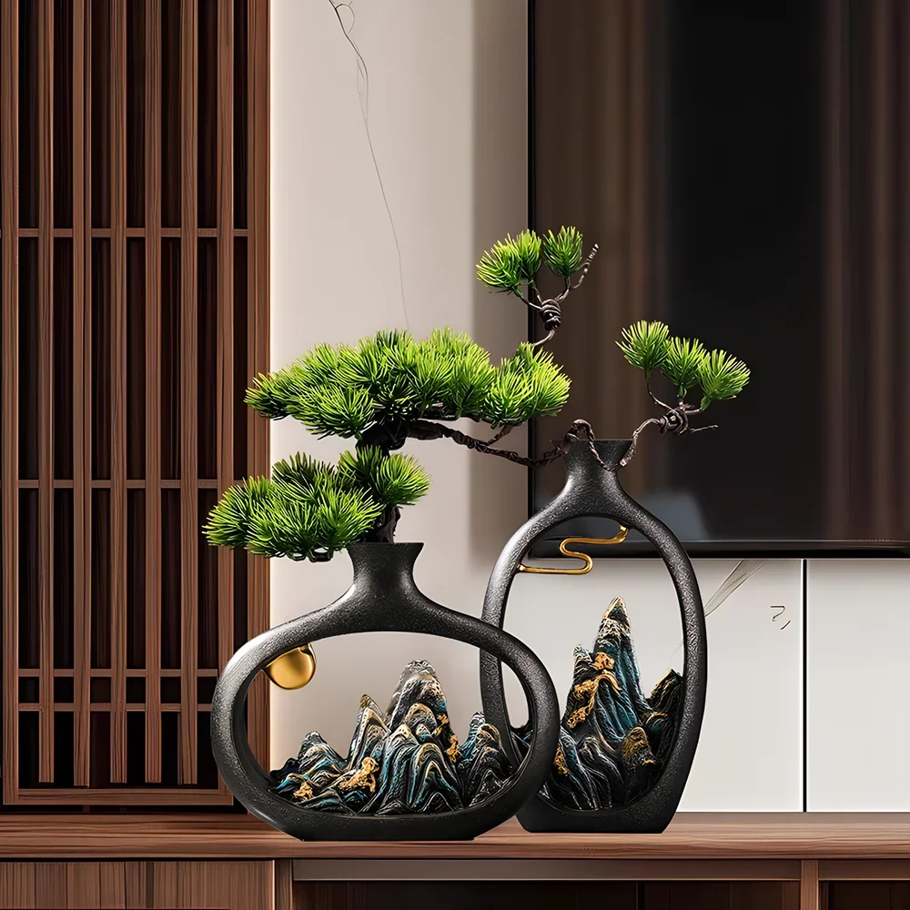 New Chinese-style Zen Landscape Vase Ornament, Living Room Home Wine Cabinet Decoration, Office Tea Room Bogu Rack Decoration