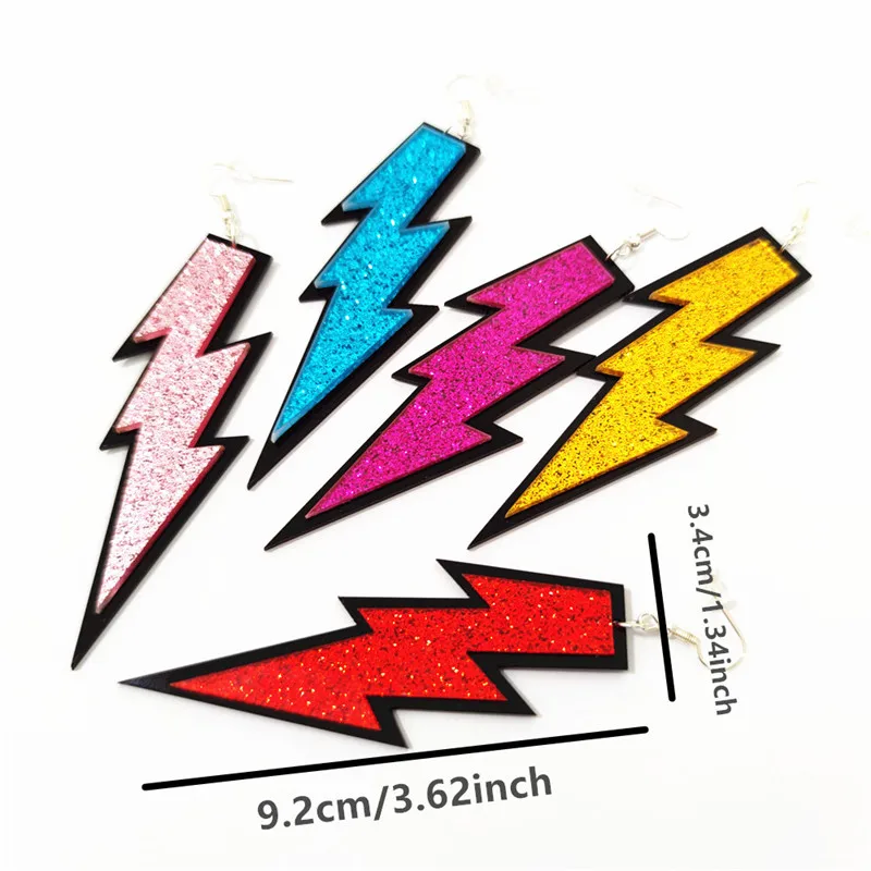KUGUYS Lightning Long Dangle Drop Earrings for Women Rose Red Pink Blue Gold Color Glitter Acrylic Fashion Jewelry Accessories