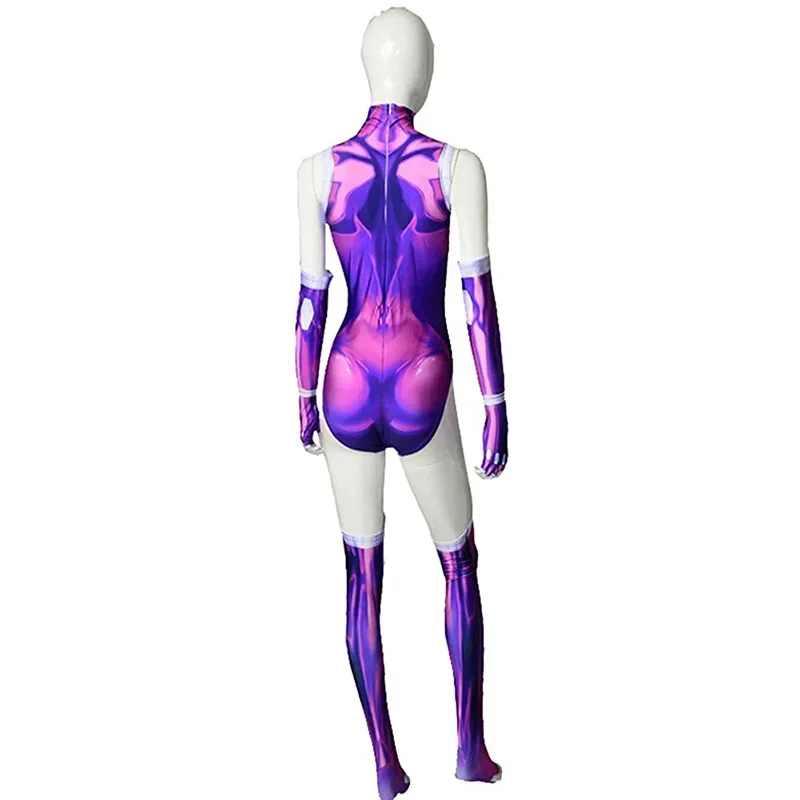 Kids Adults Anime Teen Titans Starfire Jumpsuit Cosplay Costume Superhero Bodysuit Koriand'r Cosplay Halloween Zentai Catsuit