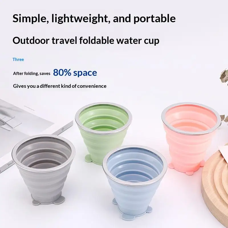 180ML Reusable Silicone Folding Water Cup Portable Heat Resistant Collapsible Mug with Lid for Business Trip Travel