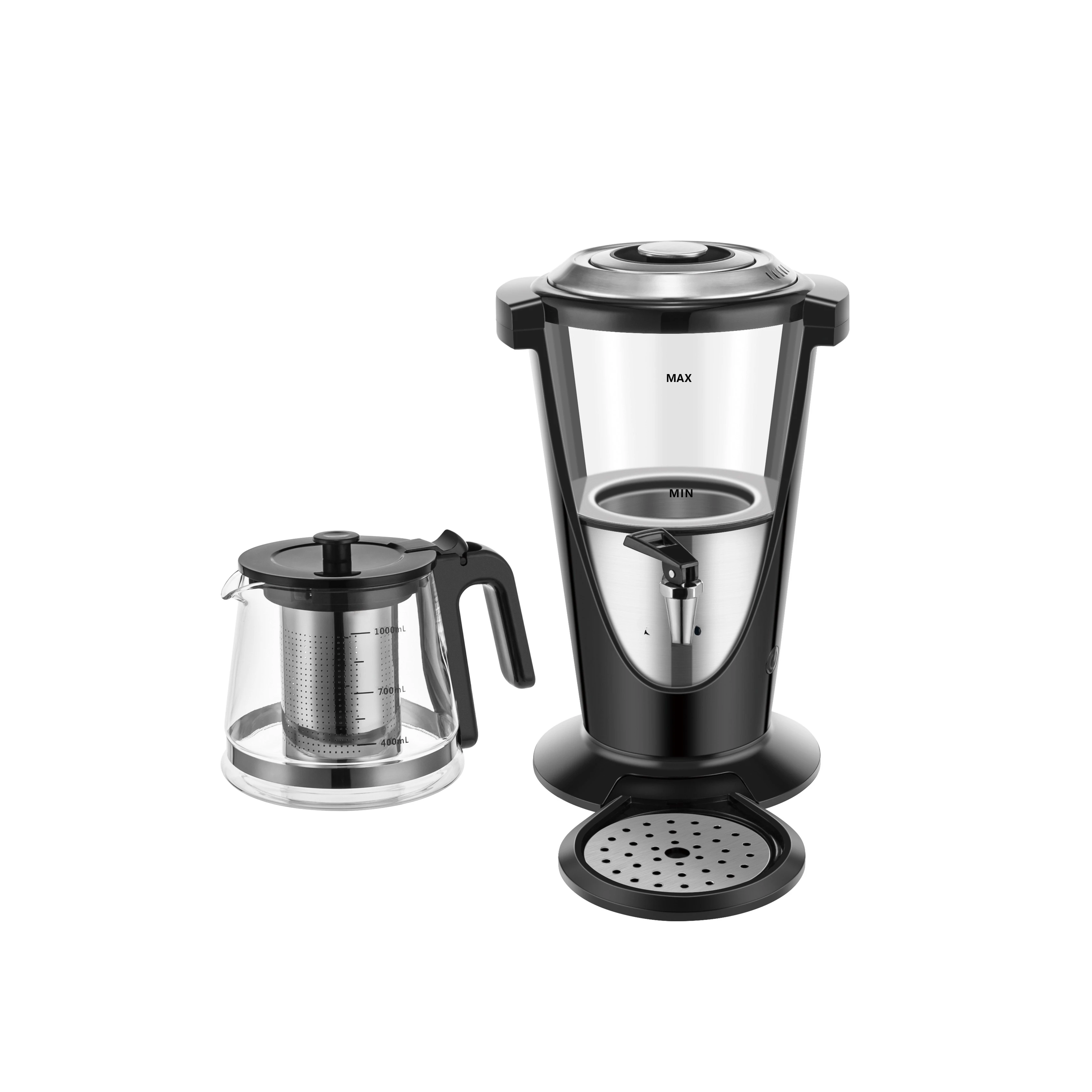 Stainless steel 3L temperature-controlled Russian teapot with 1L glass teapot on top, electric kettle set