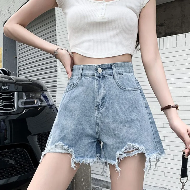 Summer Lady Ins Classic Fashion Solid Jeans Girls Designer High Waist Short Pants Female Chic Raw Edge Denim Shorts