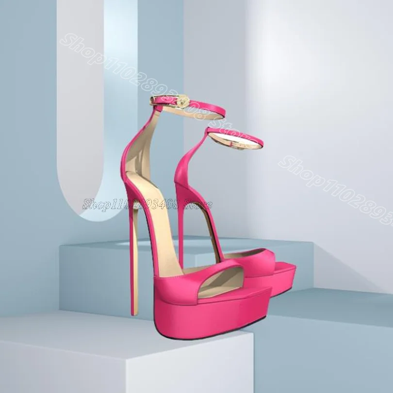 

Rose Red Ankle Buckle Sexy Sandals Open Toe British Style Summer New Stylish Women Party Casual Sandals 2025 Zapatos Para Mujere