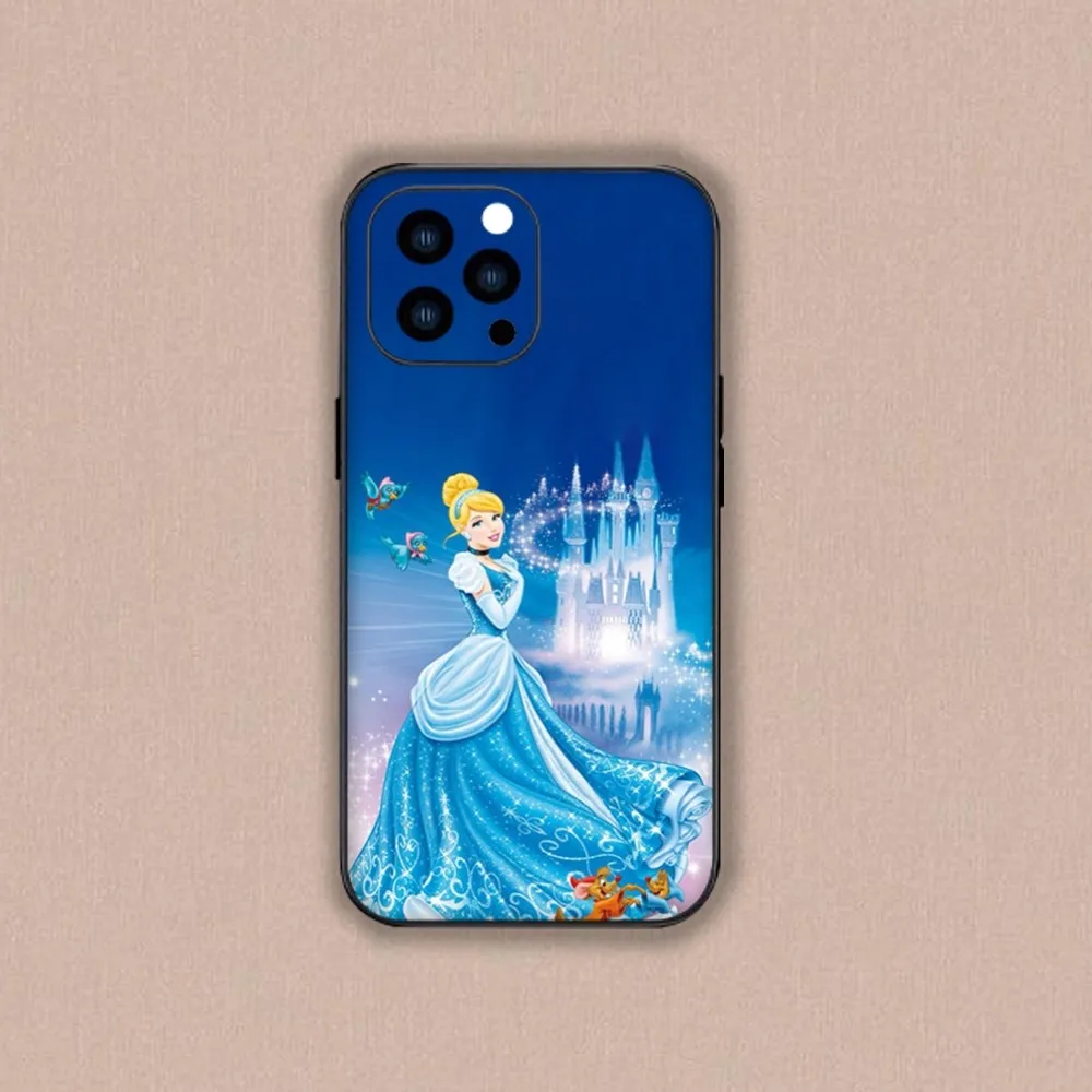 MINISO Cinderella Cuet Phone Case For iPhone Mini 11 12 13 14 15 Plus Pro Max XR XS Black Shell