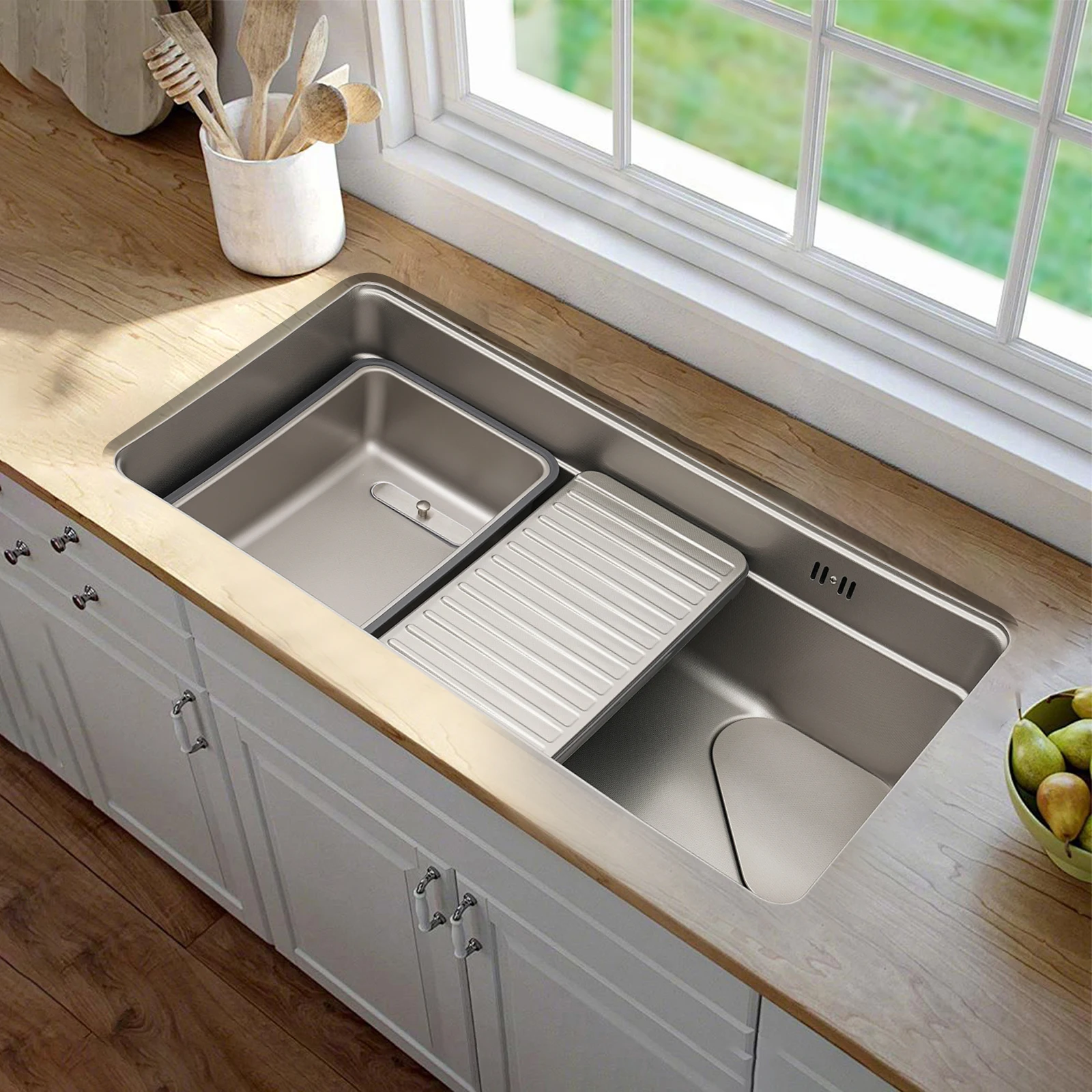 Stainless Steel Sink Low Noise Build to Last Modern Kitchen Sink with Anti-Overflow Hole Easy to Clean Kitchen Facilities