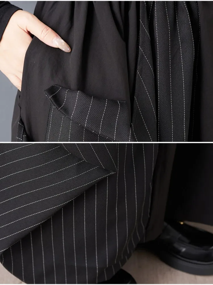 กางเกงขายาวทรงหลวมพิมพ์ลายทางสไตล์แฟชั่นสำหรับผู้หญิง  ผ้าผสม  ใส่สบาย  เอวยางยืด  ขากว้าง  เหมาะสำหรับฤดูใบไม้ผลิและฤดูใบไม้ร่วง