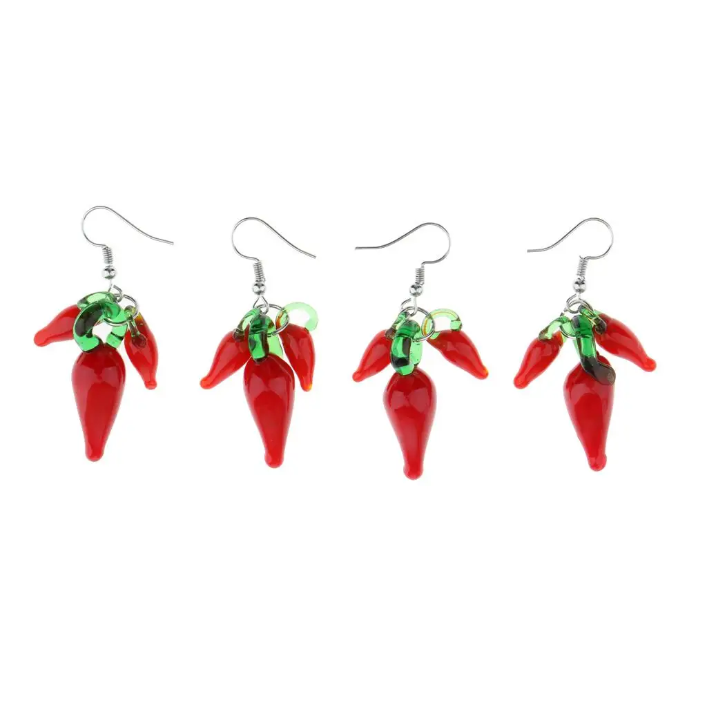 5-6pack 2 Pairs Glass Cluster Chili Pepper Dangle Earrings Evening Party Earring