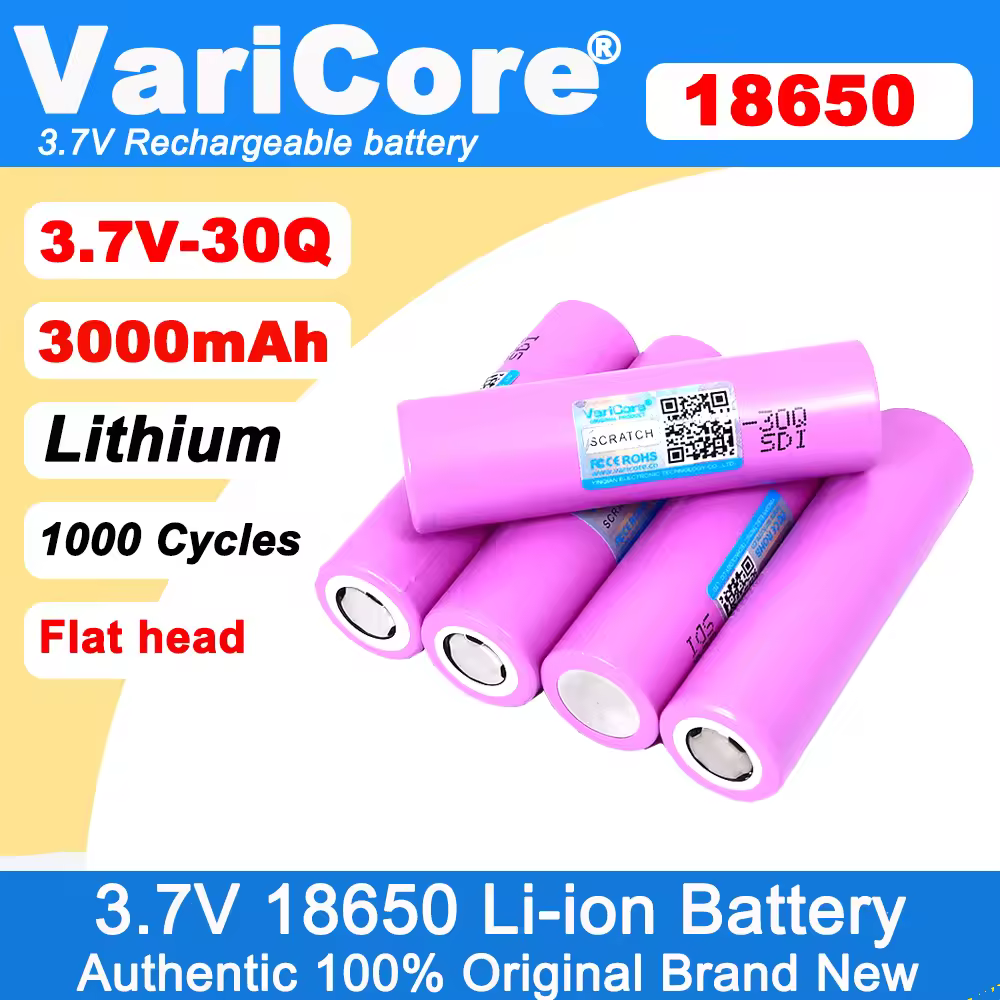 VariCore Neuer 30Q 18650 3000 mAh Lithium-Akku 3,6 V Entladung 20 A, spezielle Batterien für Taschenlampe uns