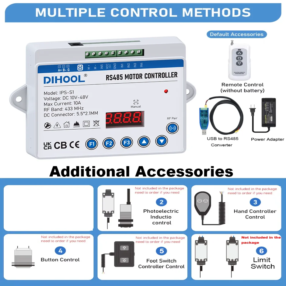 RS485 DC10V~48V 10A Industrial Motor Controller for Linear Actuator Current Display Overload Protection Programming Automation