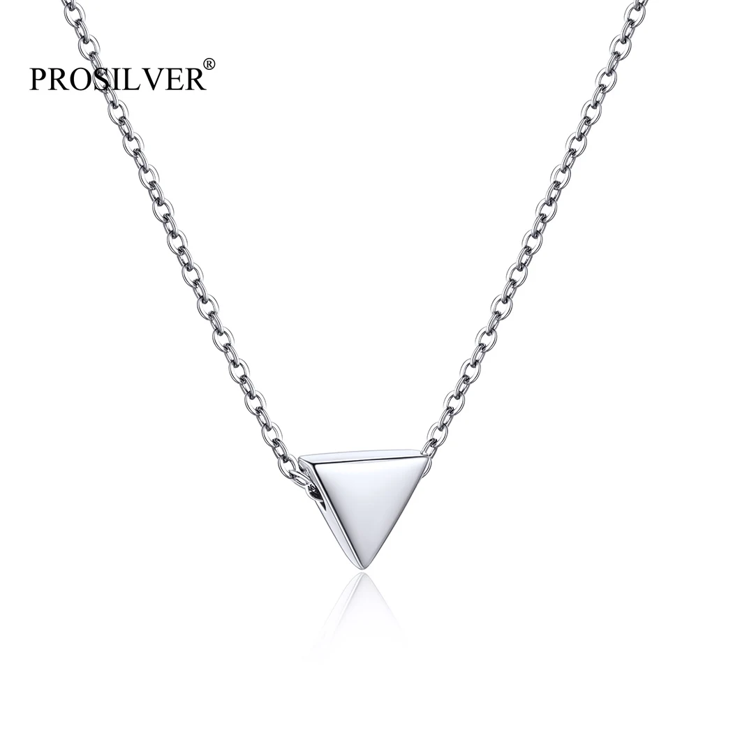 

PROSILVER Small Triangle 925 Sterling Silver Necklace Tiny Pendant Chain Chokers for Women Valentine Day Gift PYP15048B