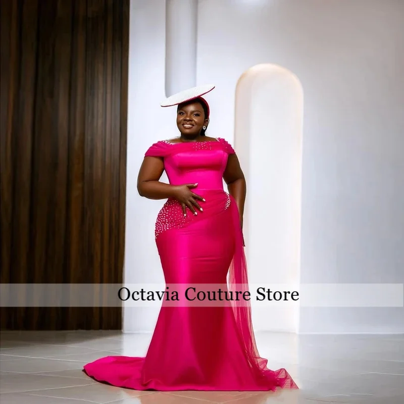 

Вечерние платья Aso Ebi цвета фуксии с накидкой, великолепные вечерние платья-русалки, длинные вечерние платья больших размеров с бисером, элегантные.