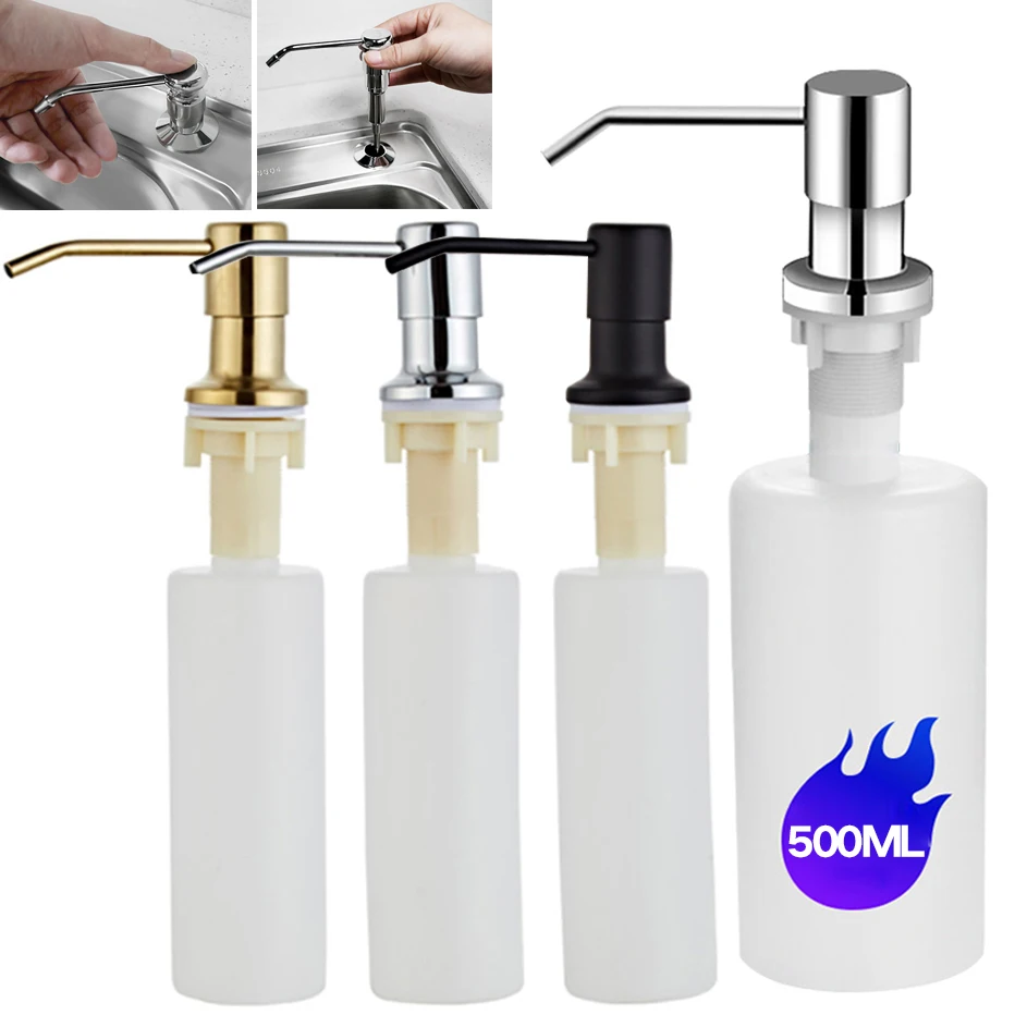 500ML Kitchen Sink Soap Dispenser Black Stainless Steel Pump Liquid Soap Bottle Built-in Design Manually Press Pump Dispenser