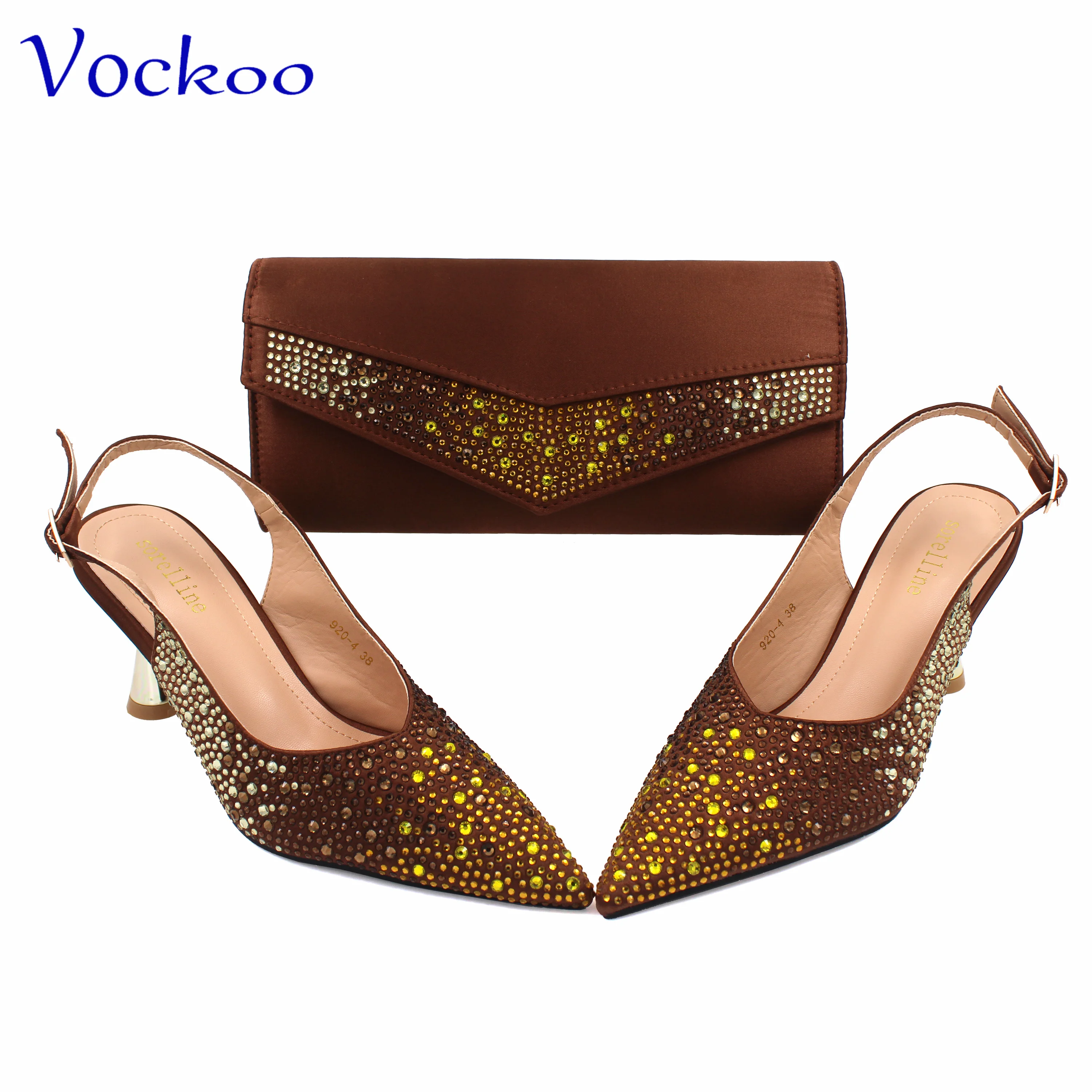 Novelty New Arrivals Young Girl Style Italian Women Shoes and Bag Set in Coffee Color High Quality INS Hot Sale for Wedding