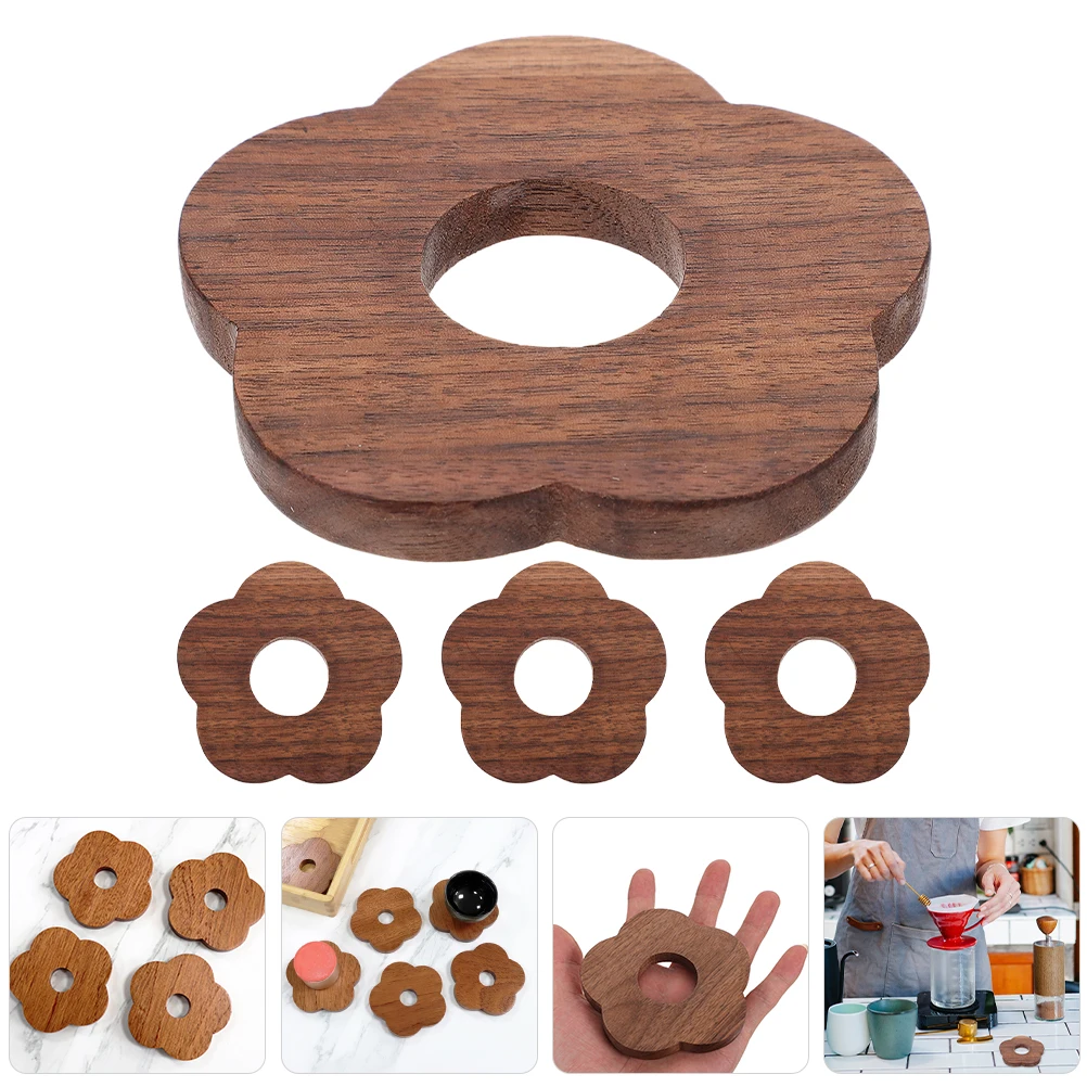 

4pcs Wooden Coasters Set Rose Pattern Heat-Resistant Cup Mat Anti-Slip Wood Table Placemat For Kitchen Home Decor Coffee Cup