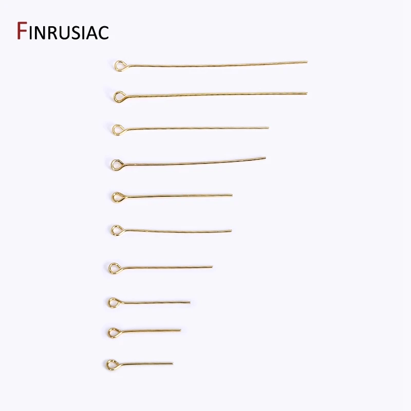50 Stück/Lot 18k vergoldete Messing-Kugelnadeln/Augenstifte/Flachkopfnadeln für die Schmuckherstellung, DIY-Nadelzubehör im Großhandel – Detail 22