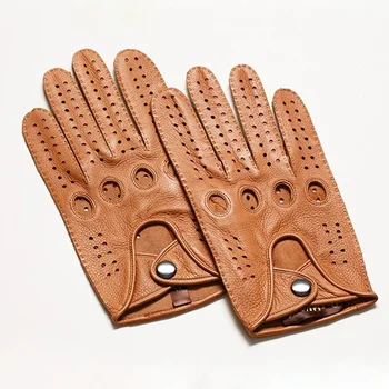 Guantes de cuero genuino para motocicleta para hombre, guantes de piel de oveja, guantes de conducción transpirables negros a la moda para mujer, mitones para hombre