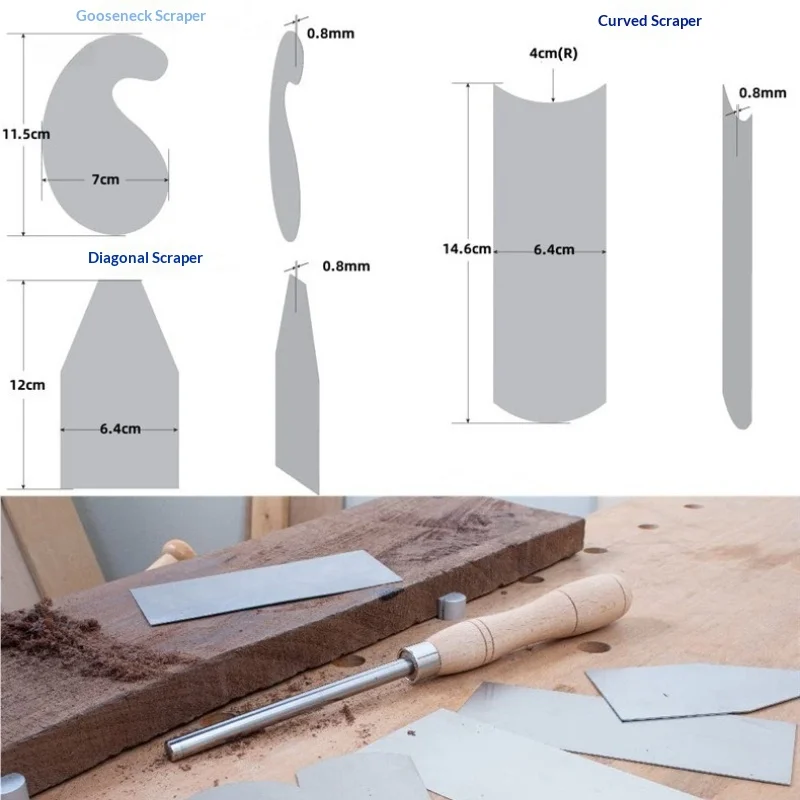 6pcs 1Set Premium Woodworking Card Scraper Set Thickened Hardened Cabinet Scraper for Smooth Wood Deburring Carpentry