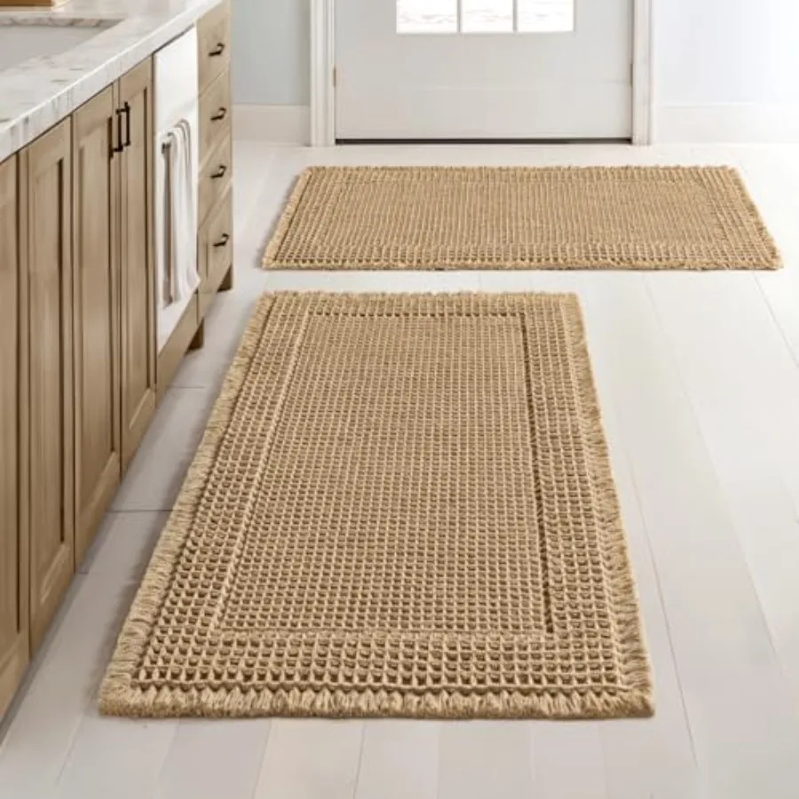 

Набор из 2 ковриков для ванной в стиле бохо: супервпитывающие, нескользящие, моющиеся, ультрамягкие, с резиновой основой, для душа и ванны