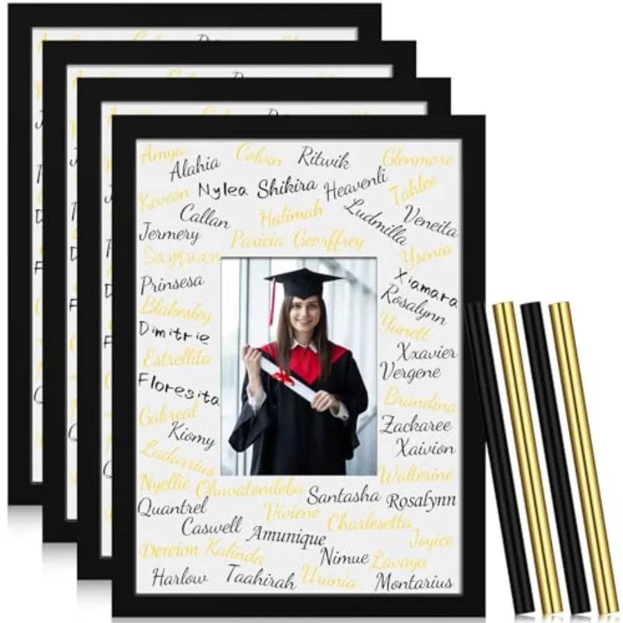 

4 Pcs 10 x 14 Inch Graduation Frame with 4 Pcs Signature Pens for 5 x 7 Inch Photo Class of 2026 Graduation Party Decorations G