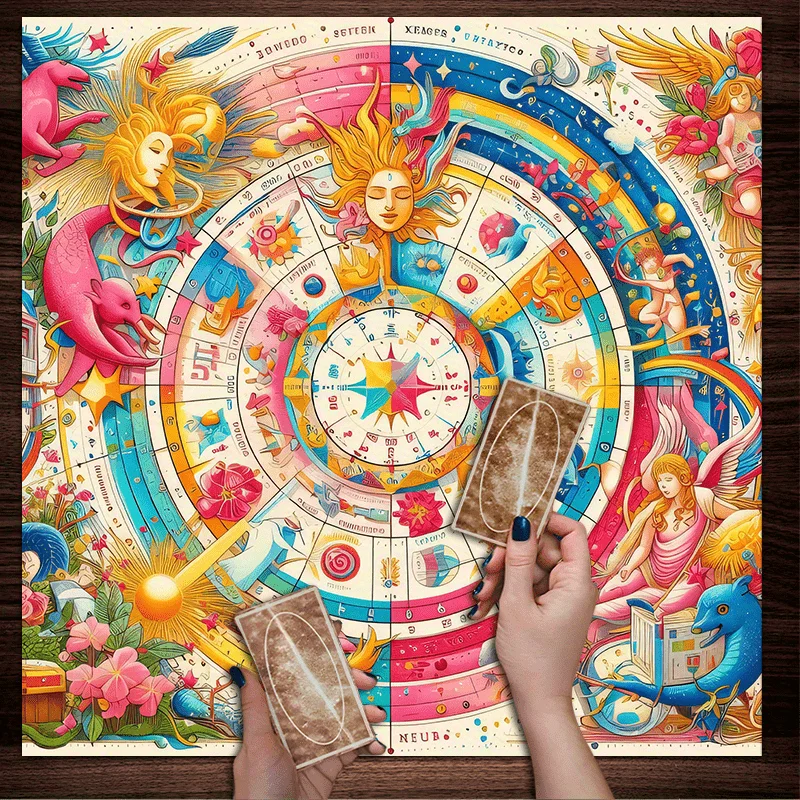 Colorful Astrological Wheel Tarot Tablecloth Vibrant Zodiac Divination Altar Cloth Enchanted Celestial Spread Cloth For Oracle