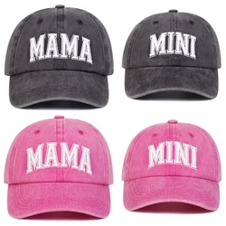 Unisex Parent Child 3D MAMA/MINI Embroidery Wash Baseball Caps Spring and Autumn Outdoor Adjustable Casual Hats Sunscreen Hat ﻿