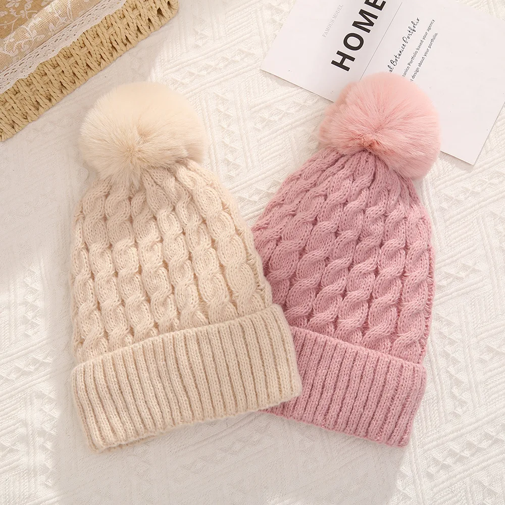 New Winter Angora Rabbit Keep Warm Knitting Solid Cap Leisure Lady Skullies Beanies Cap Men Women Cool Hat Plush knitted hat