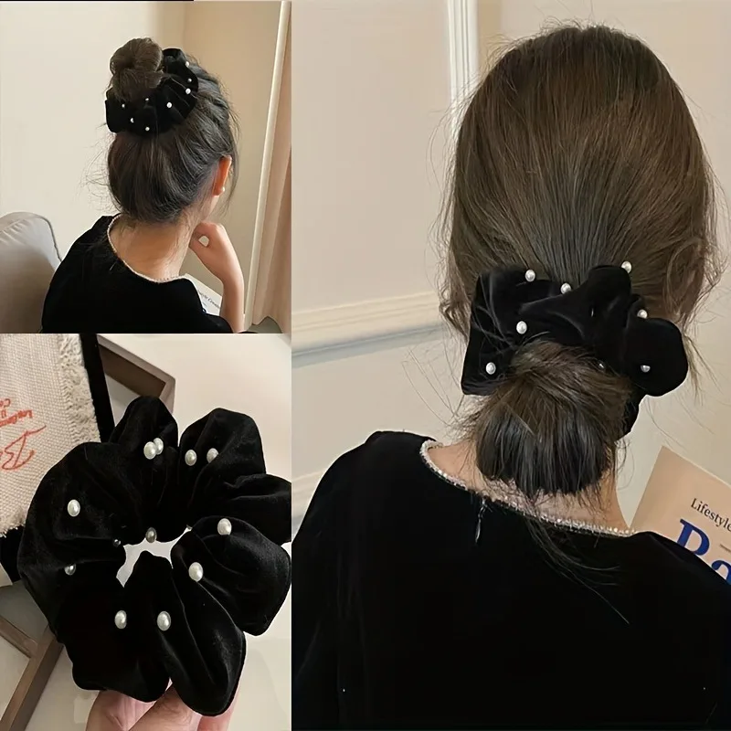 1 Pcs Fashion Simple Flocking Black Pearl Headbands Women Girls Party Hair Accessories