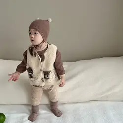 Gilet en coton optique pour enfants, manteau en Y, ours en velours, dessin animé souriant, nouveau-né garçon et fille, automne et hiver