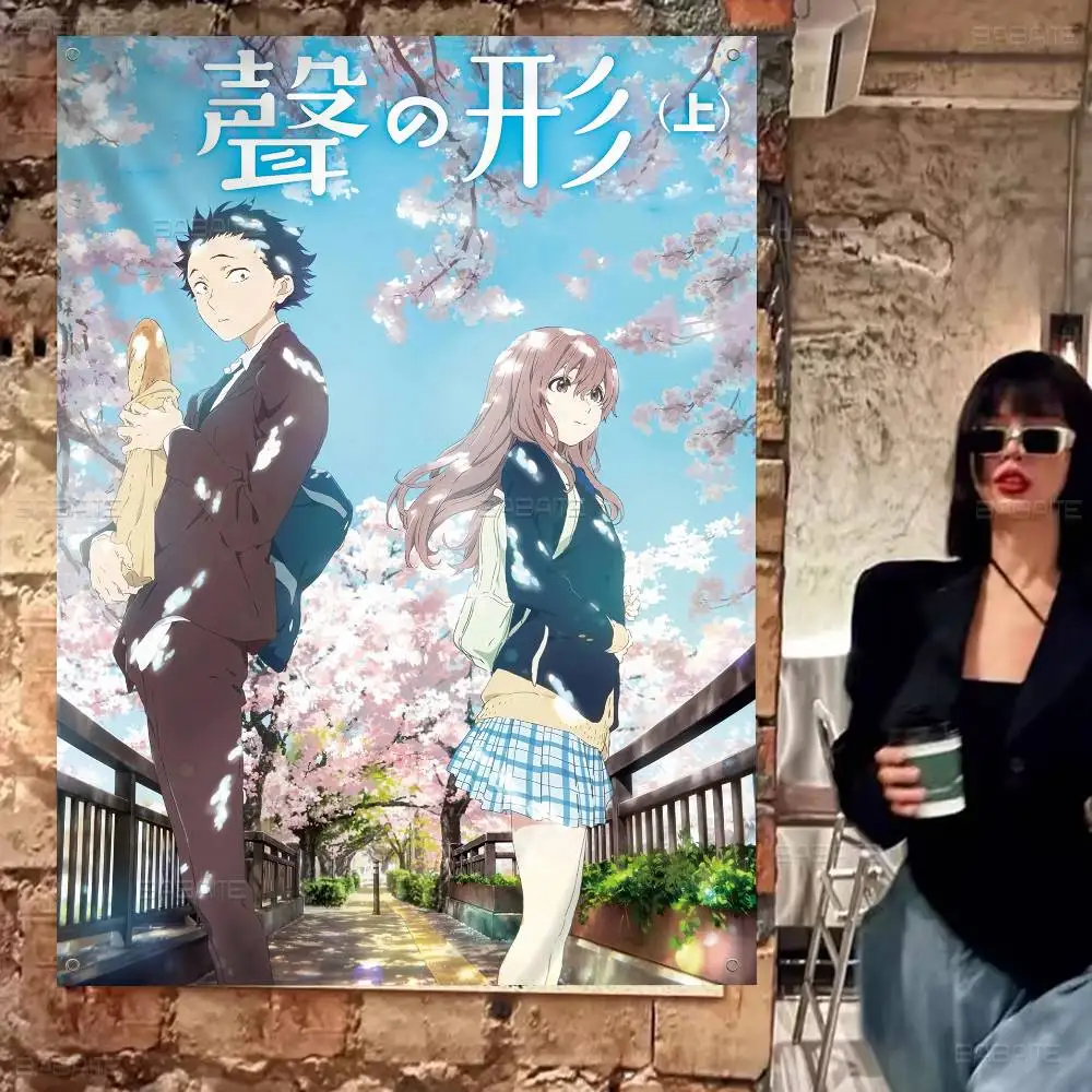 A Silent Voice Movie Creative Pattern Hanging Flag Polyester Printed Banner Hand Pulled Flag