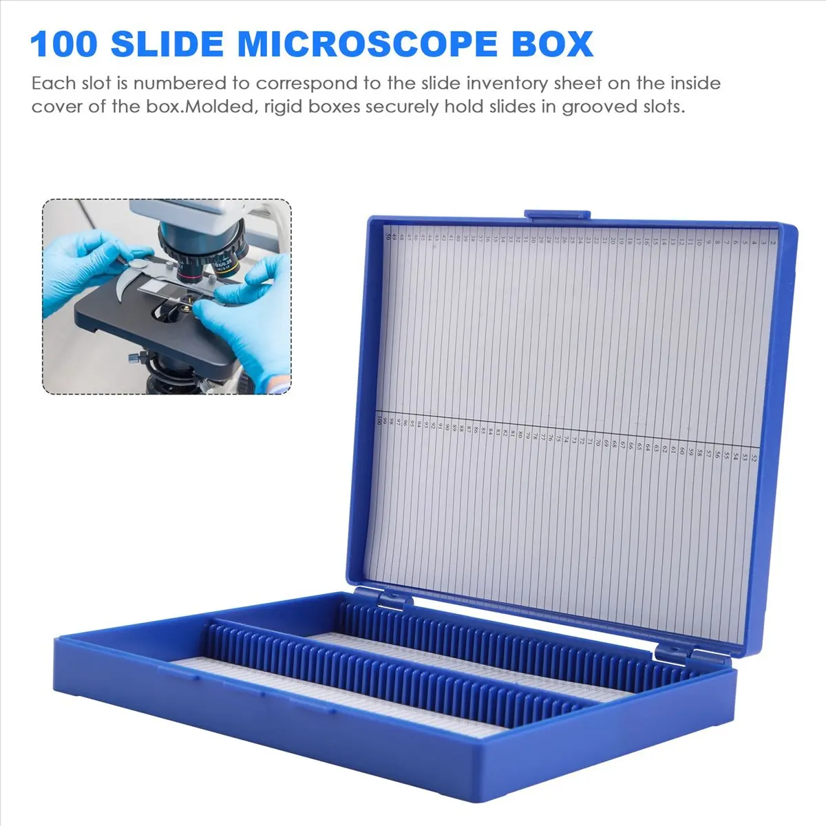 SALE AA63  Royal Blue Plastic Rectangle Hold 100 Microslide Slide Microscope Box