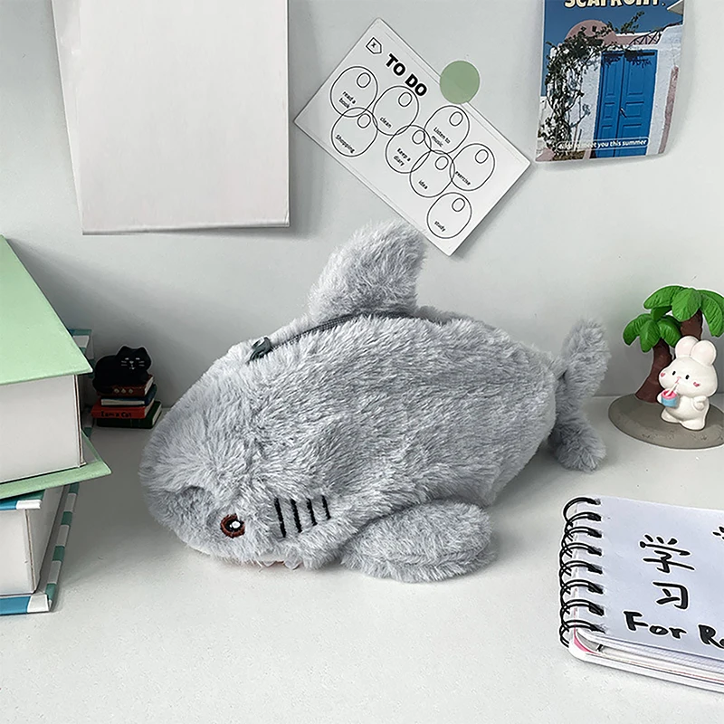 1PC Cute Plush Shark Pencil Case Student Stationery School Supplies Kawaii Doll Back To School Storage Bag Pen Bag Stationery