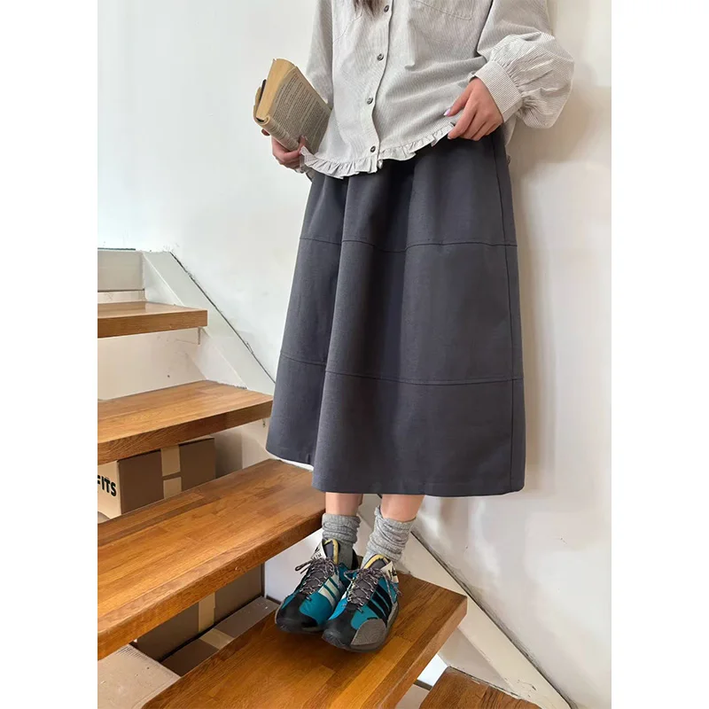 

Японский костюм-юбка трапециевидной формы, расклешенная юбка, 3D пошив, средней длины, эластичная талия, глубокий глаз, женская мода, весна 2025 г.