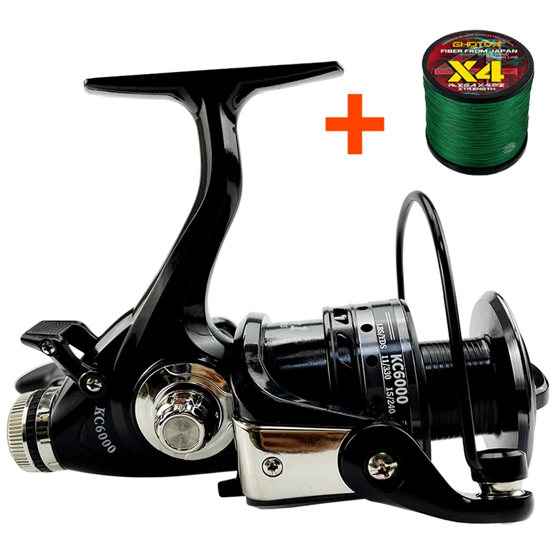 

No Gapless Spinning Fishing Reel 3000-6000 Series 5.2:1 Gear Ratio Double Brake Saltwater Jigging Wheel Max Drag 8KG with Line