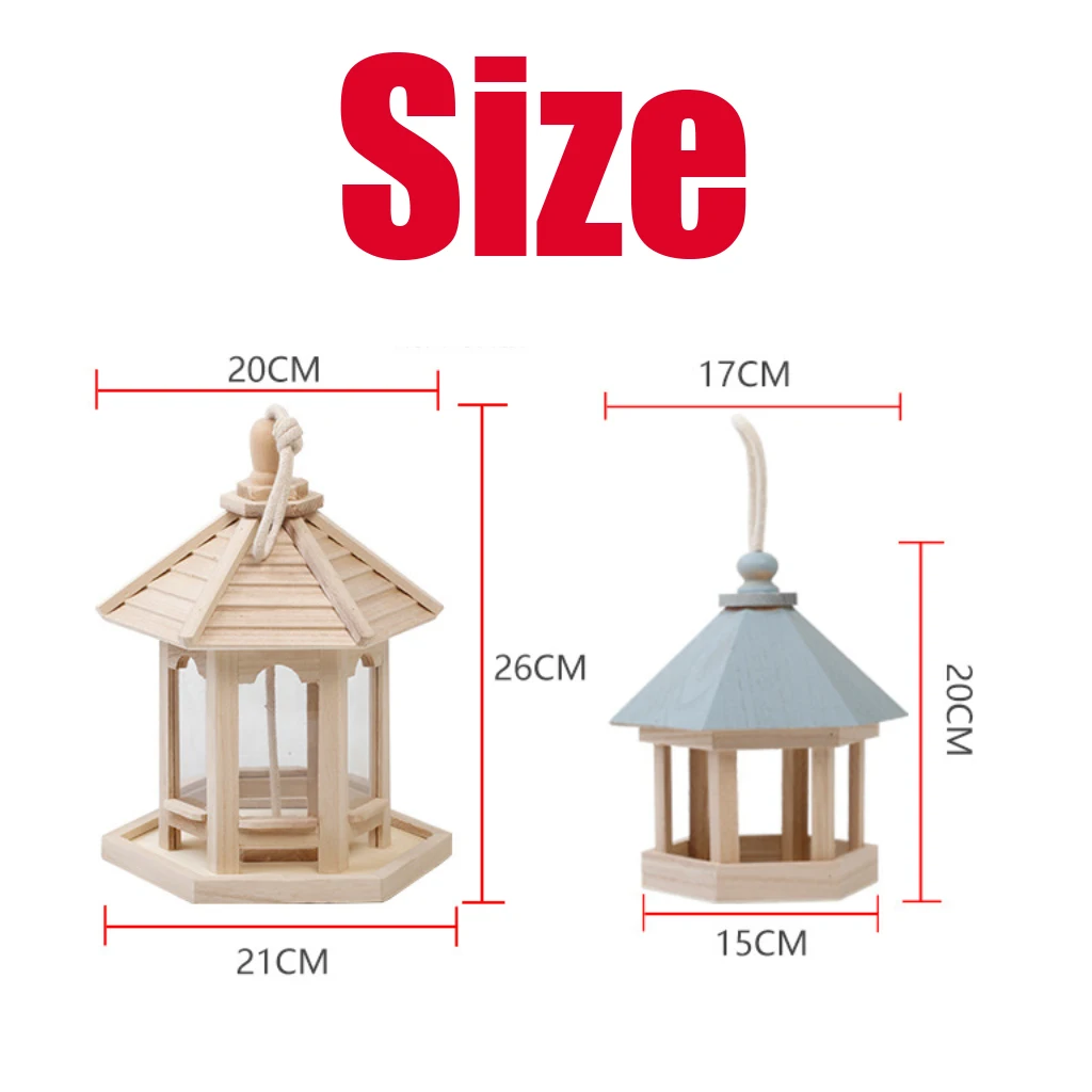 Hanging Wood Bird Feeder Outdoor Vintage Style with Clear Seed Window for Balcony or Garden Birds