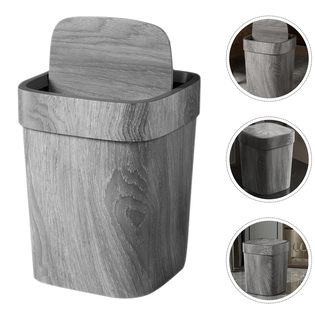 

Retro Style Imitation Wood Grain Trash Can Swing Lid Medium Capacity Home Garbage Can for Kitchen Bathroom Living Room Waste