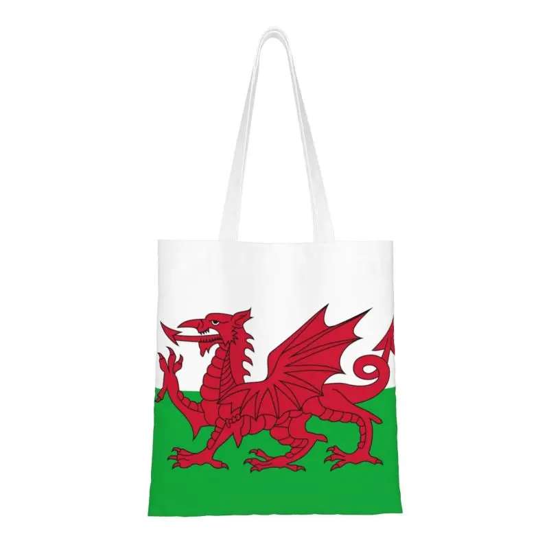 Fashion Flag Of Wales Shopping Tote Bag Recycling Welsh Dragon Canvas Groceries Shoulder Shopper Bag