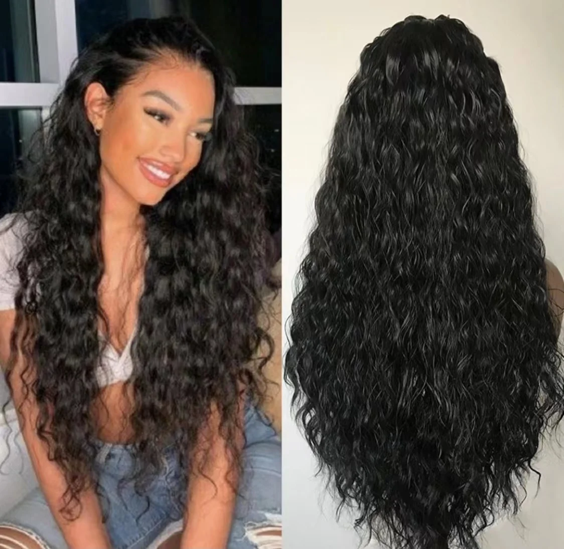 Black Curly Synthetic Wigs for Women Free Part Soft Lace Front Wigs Heat Resistant Fiber Hair Lace Frontal Wig Makeup Wigs