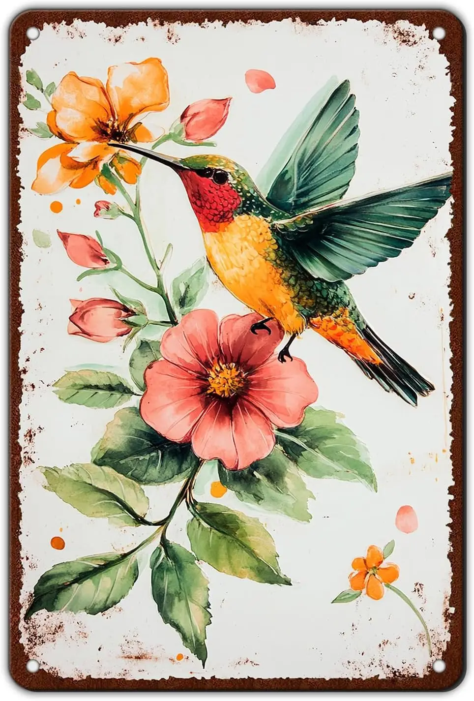 Metal Tin Sign Hummingbird Watercolor Colorful Bird Metal Sign Hummingbird Art Decor Hummingbird Paradise Wall Sign  --Tin Sign