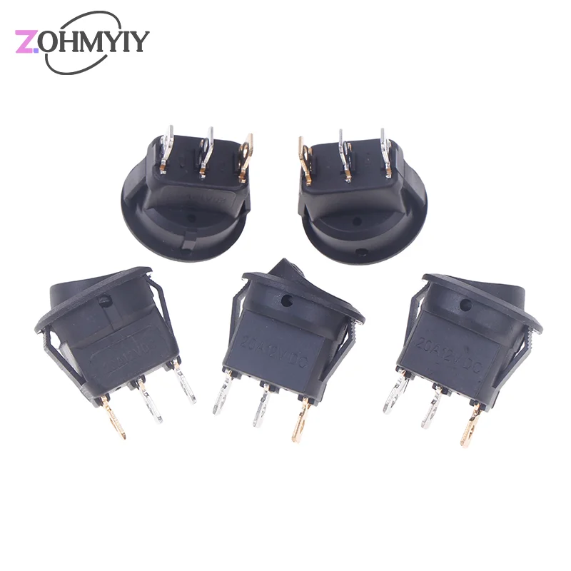 5Pcs 5 Colors Push Button Switch 3 Pin 12V 20A Amps Car Truck Rocker Round Toggle LED Switch On-Off Control Rocker Switch